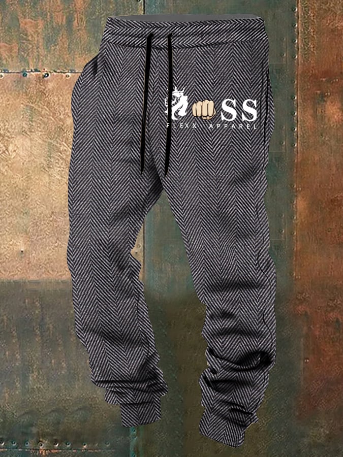 Western retro Herringbone Letter Design casual holgado Trousers (Non-estampado) para hombre