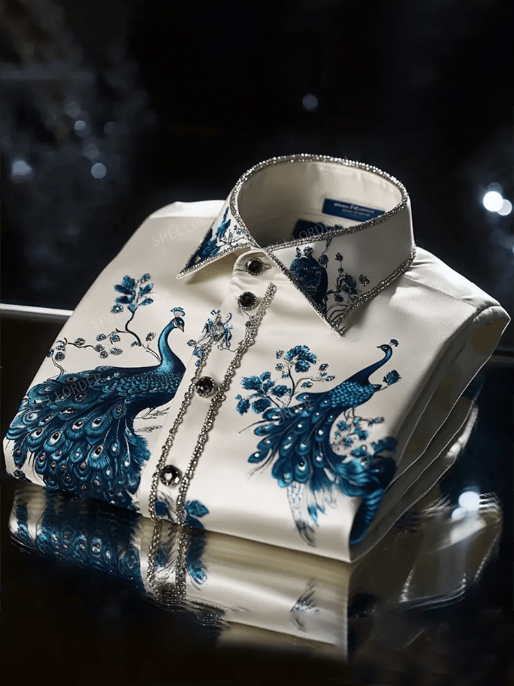 Camisa satén Luxe estampado de manga corta Button para hombre