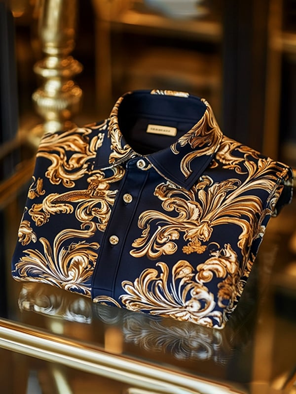 Camisa polo retro ejecutivo rayas estampado de manga larga para hombre