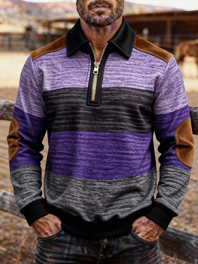 Sudadera retro en bloques de color estampado cierre para hombre