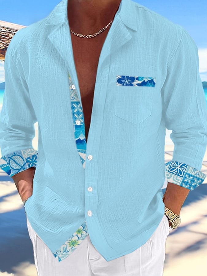Camisa Cuban Collar Hawaiian estampado de modaable Resort casual (With Pockets) para hombre