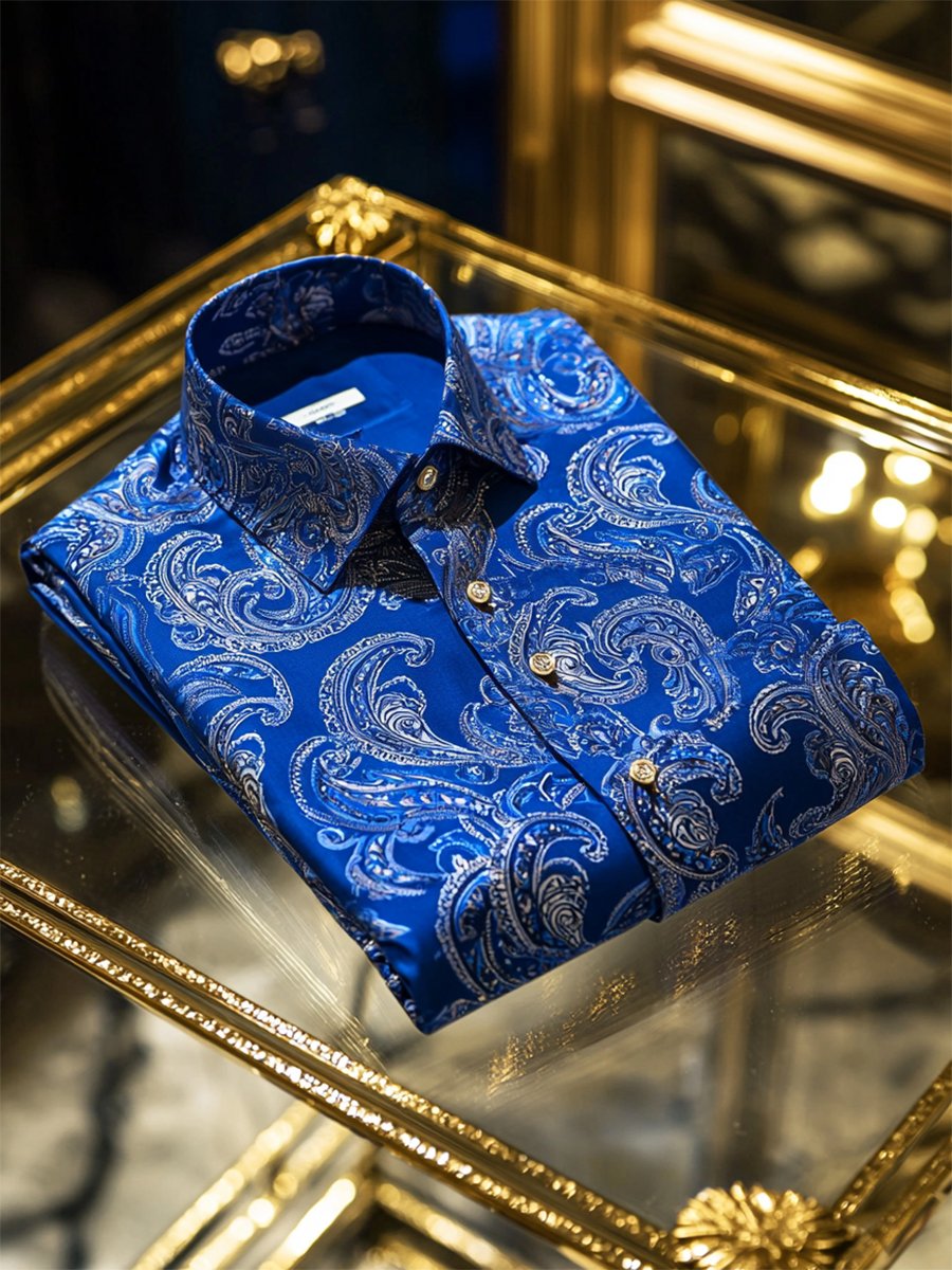 Camisa ejecutivo casual Paisley estampado de manga larga para hombre
