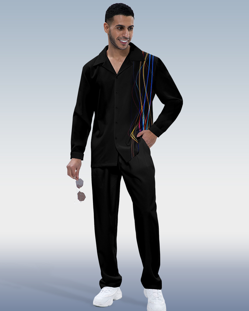 Camisa Suitmens Black estampado de manga larga Walking Suit 324 para hombre