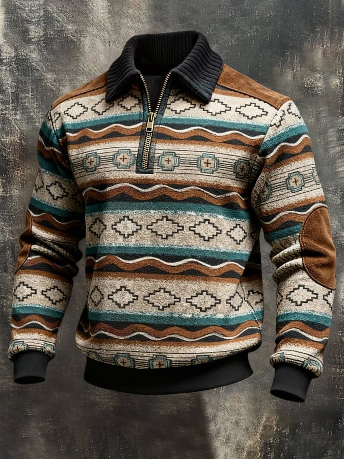 Sudadera retro en bloques de color estampado Color-Blocked con cierre para hombre