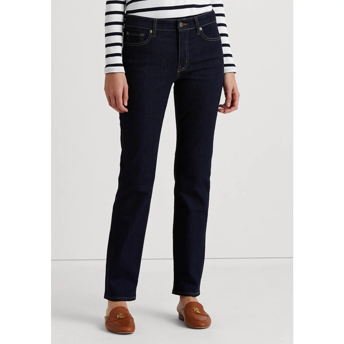 Petite Mid Rise Straight Jeans - 1