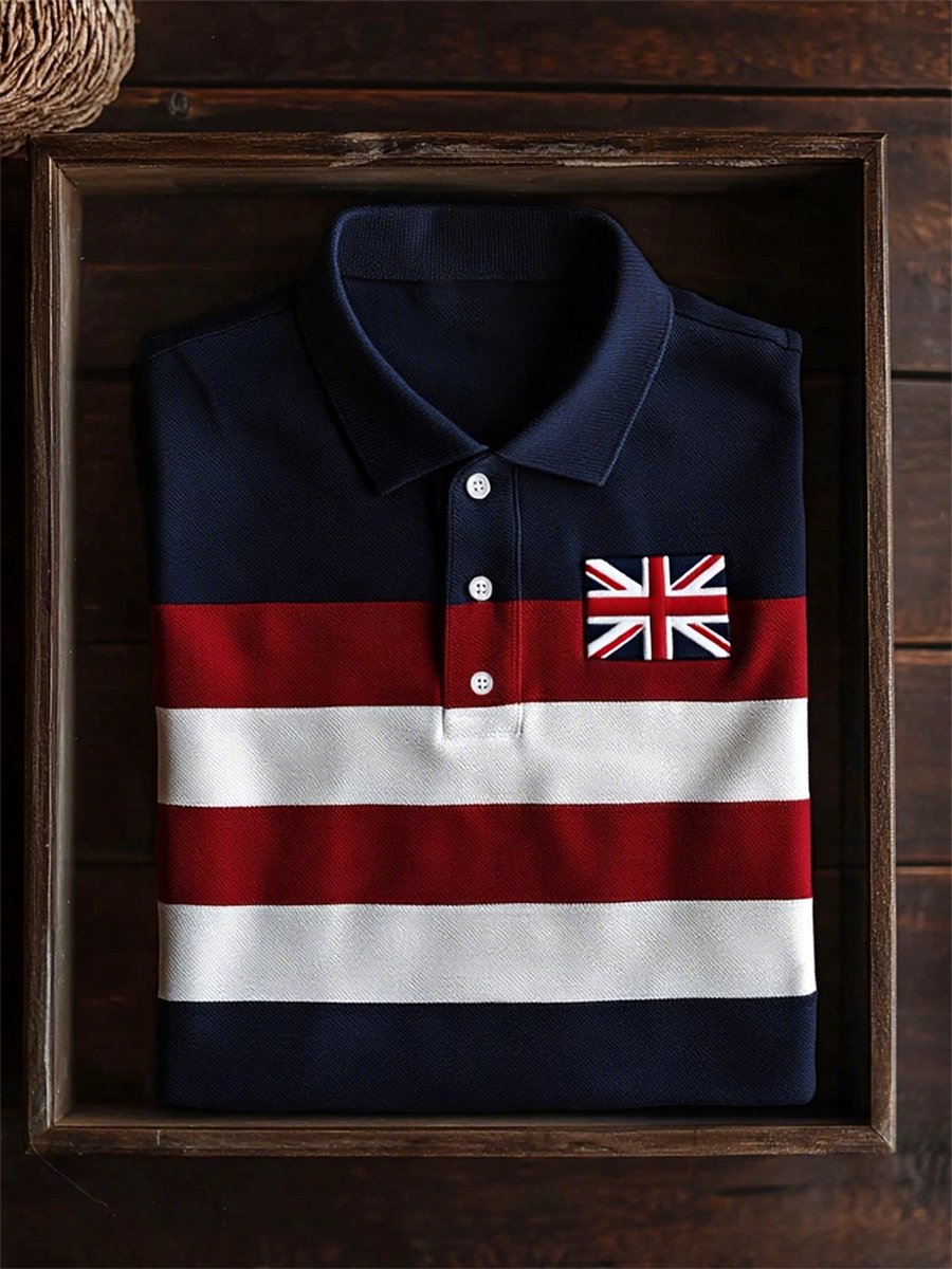 Camisa polo ejecutivo casual Union Jack Button de manga corta para hombre