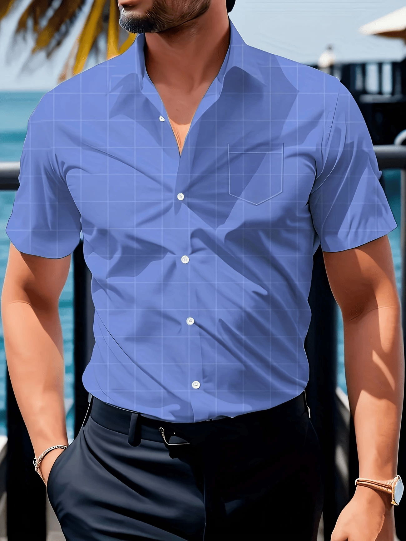 Camisa ejecutivo casual Button de manga corta para hombre