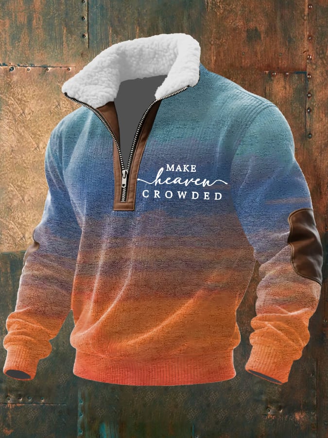 Sudadera vintage Faith “Make Heaven Crowded �?estampado Zip Fur cuello de manga larga texturizado para hombre