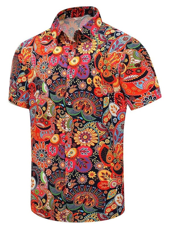 para hombre Beach Vacation floral de manga corta camisa