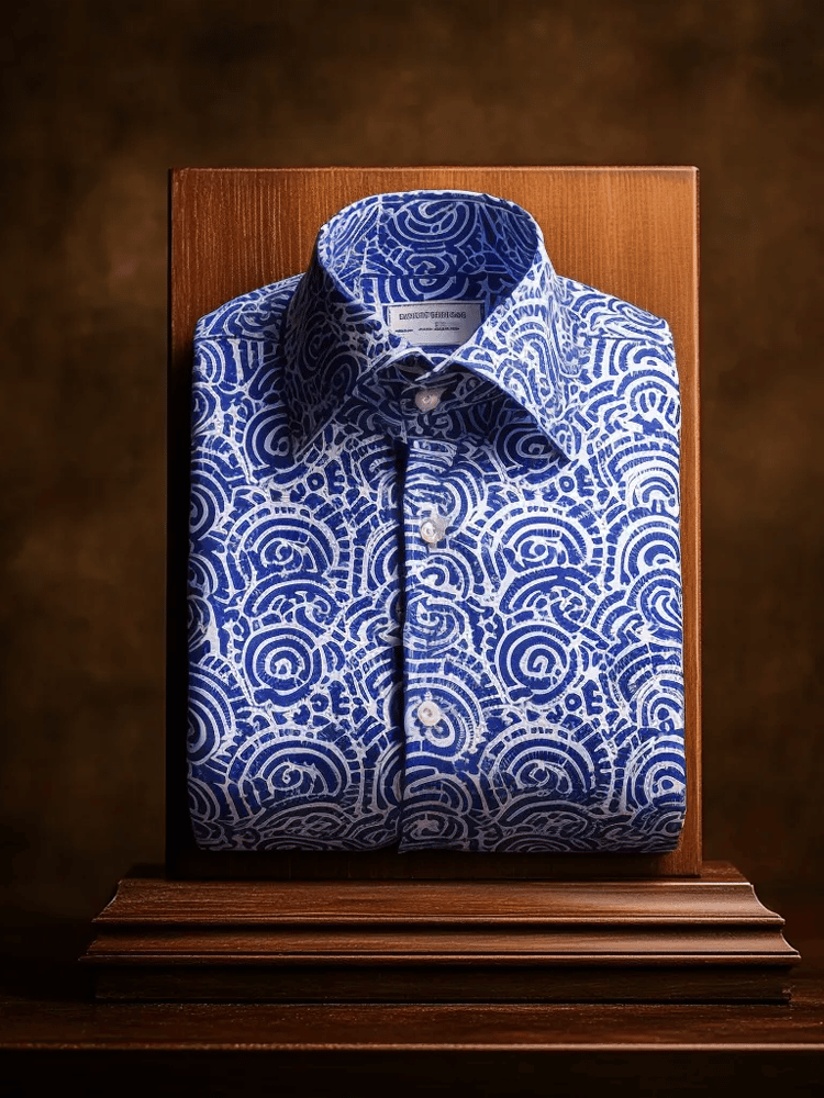 Camisa de lujo Romantic Contrast Color estampado de manga larga para hombre