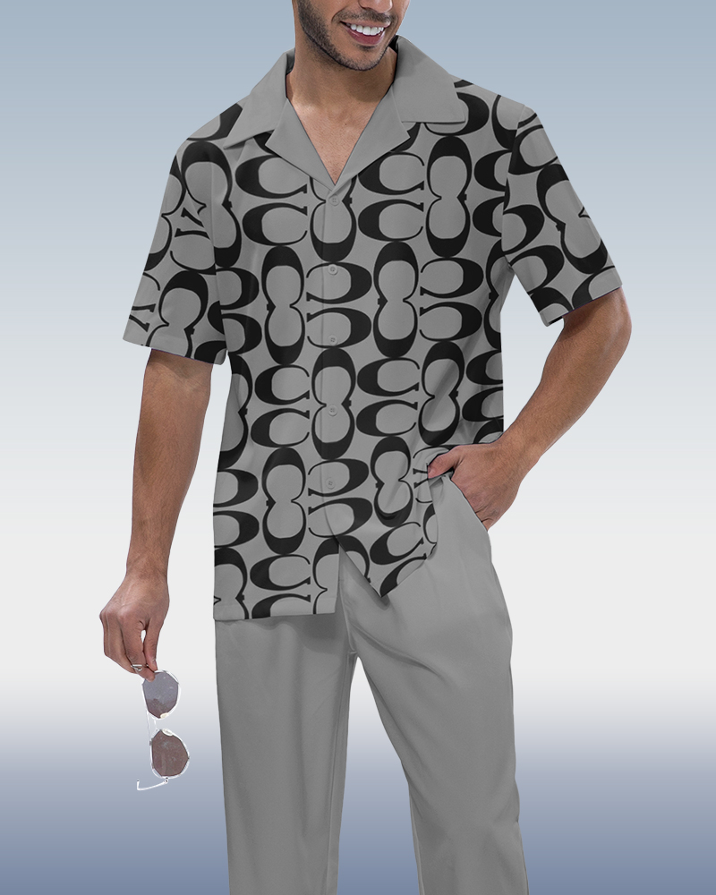 Camisa vintage estampado de manga corta Walking Set 674 para hombre