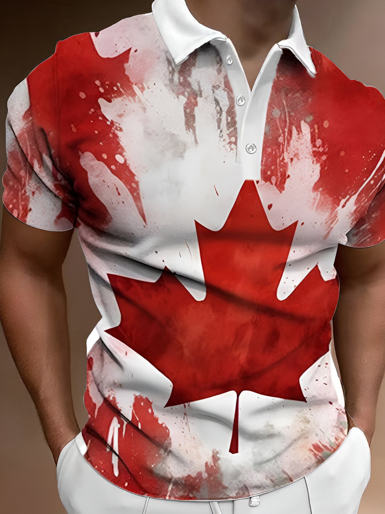 Camisa polo Canadian retro Maple Leaf Art Button de manga corta casual para hombre