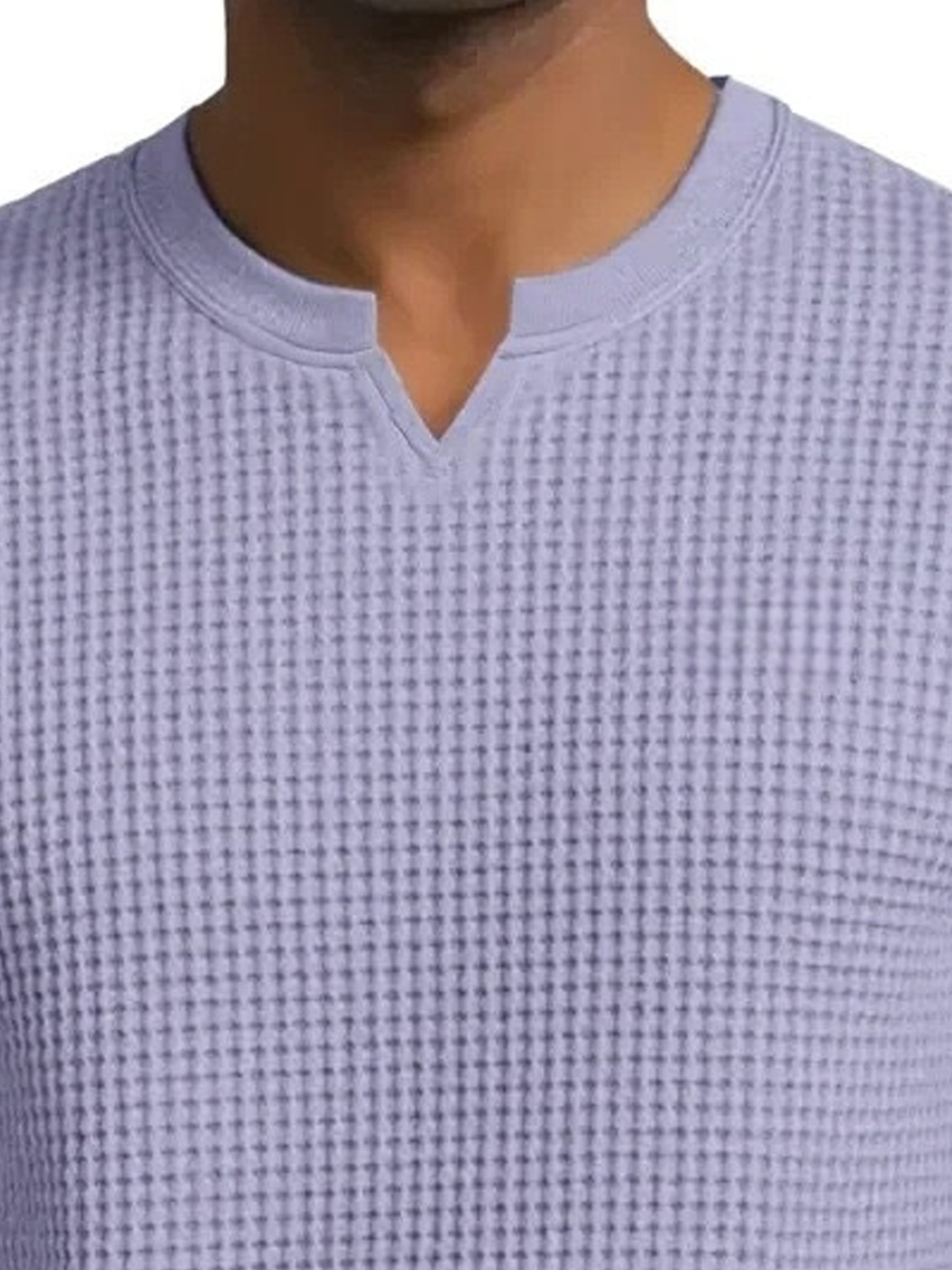 Camiseta vintage tejido tipo waffle V-Neck de manga larga para hombre