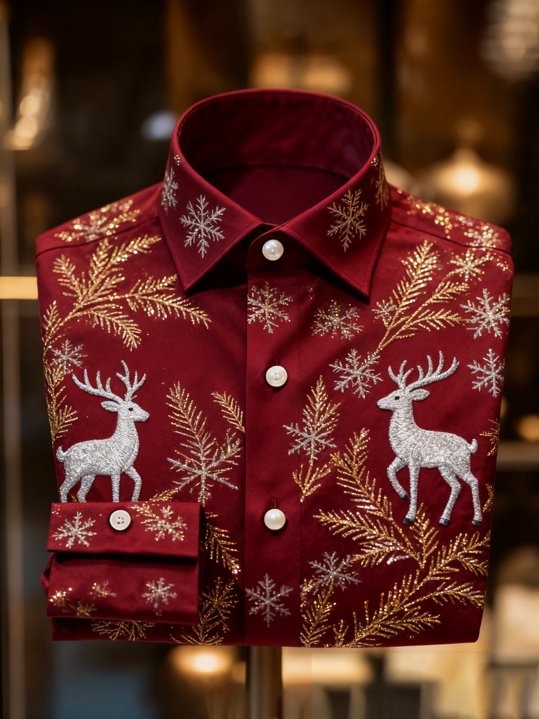 Camisa de lujo Christmas Party de manga larga con botones para hombre