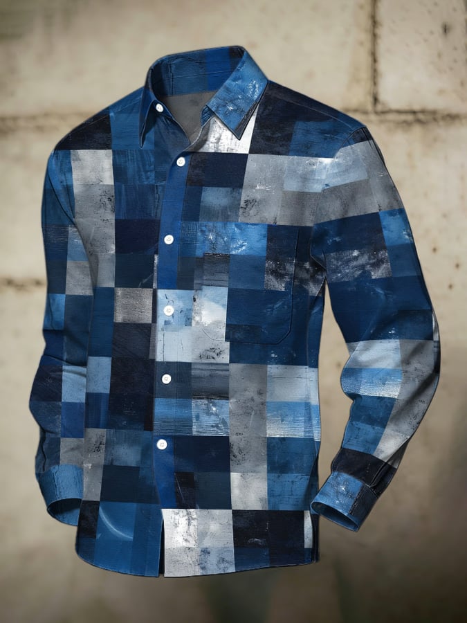 Camisa retro Abstract Art estampado Comfortable ejecutivo Style para hombre