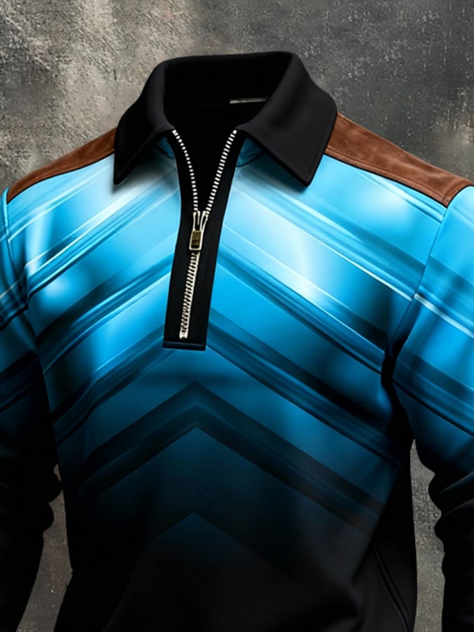Sudadera vintage Color-Block estampado con cierre para hombre