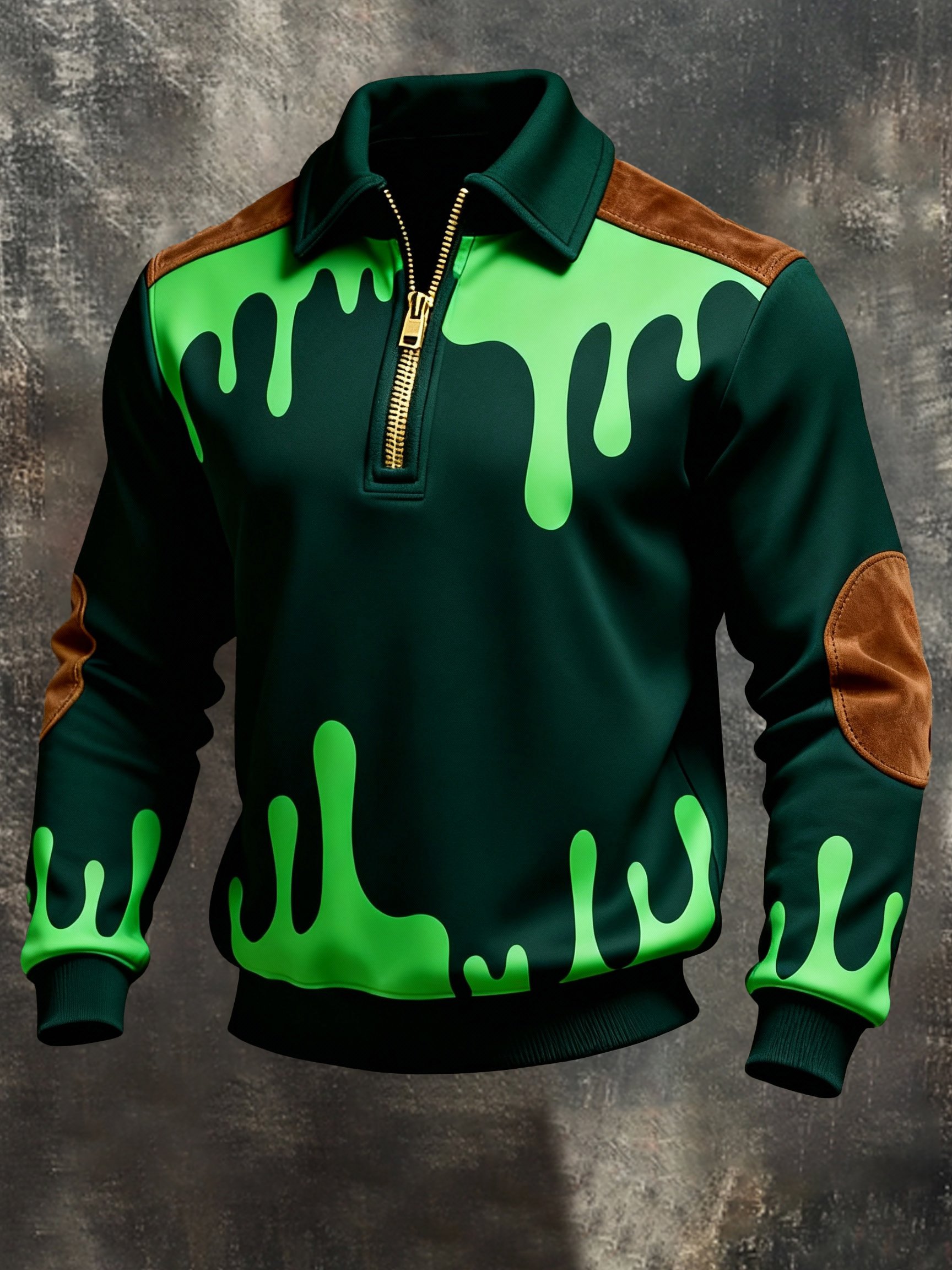 Sudadera retro en bloques de color estampado Color-Blocked con cierre para hombre