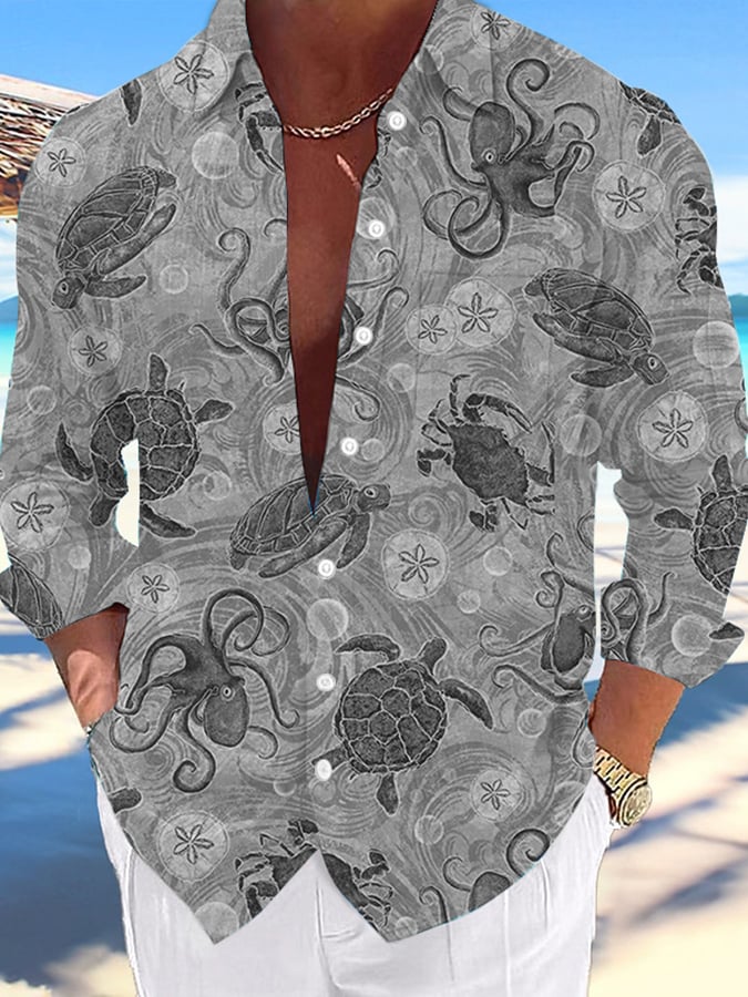 Camisa Hawaii Turtles estampado de moda Vacation And casual (With Pockets) para hombre