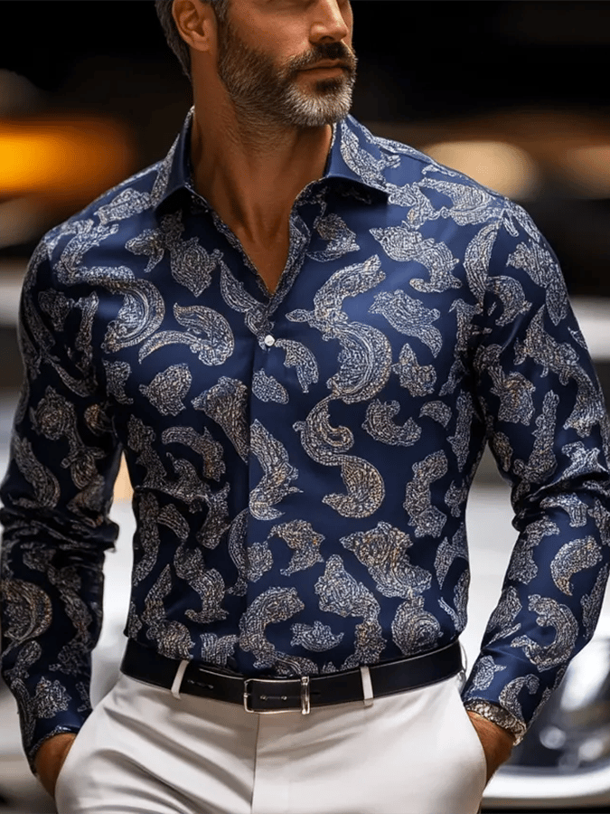 Camisa de moda ejecutivo de lujo Design estampado de manga larga para hombre