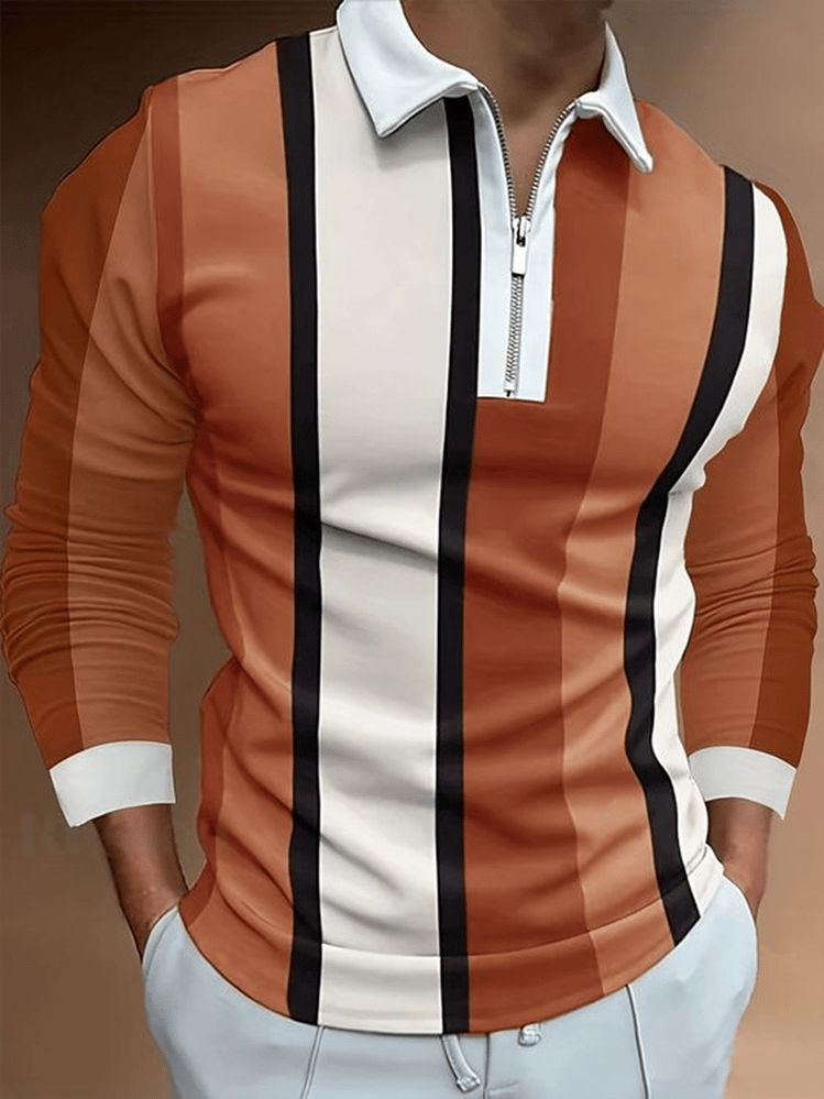 Camisa ejecutivo casual a rayas con cierre para hombre