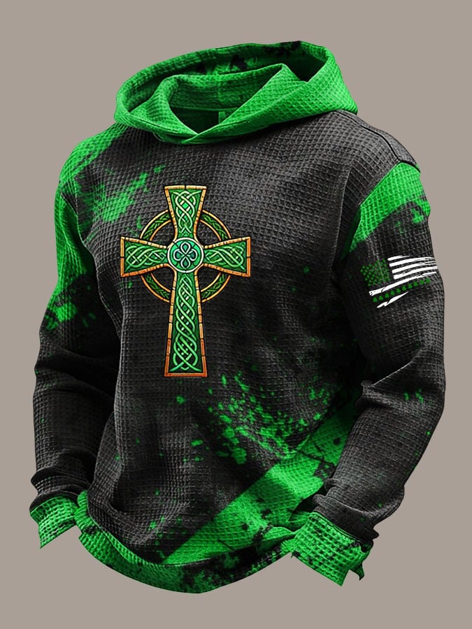 Sudadera St Patrick's Day estampado casual con gorrasucha para hombre