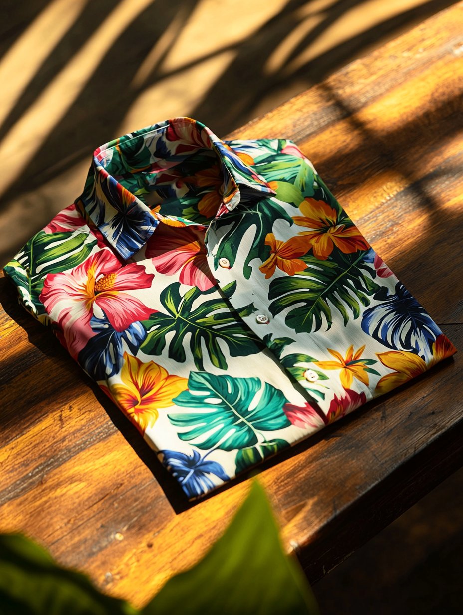 Camisa solapa hawaiano retro casual Vacation de manga corta para hombre