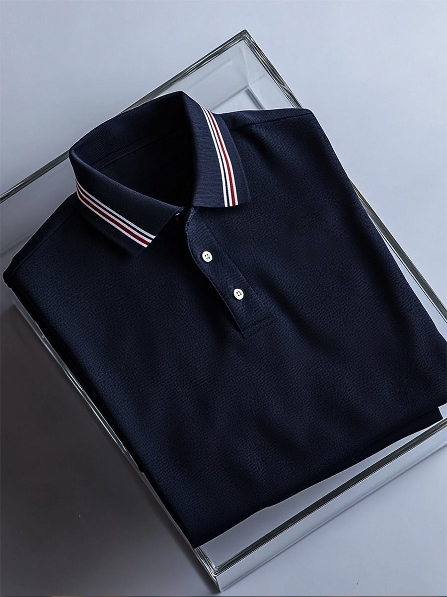 Camisa polo ejecutivo casual a rayas Button de manga corta para hombre