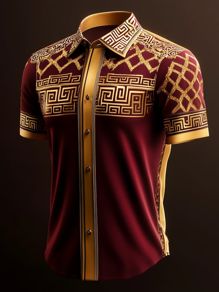 Camisa satén Luxe estampado de manga corta Button para hombre