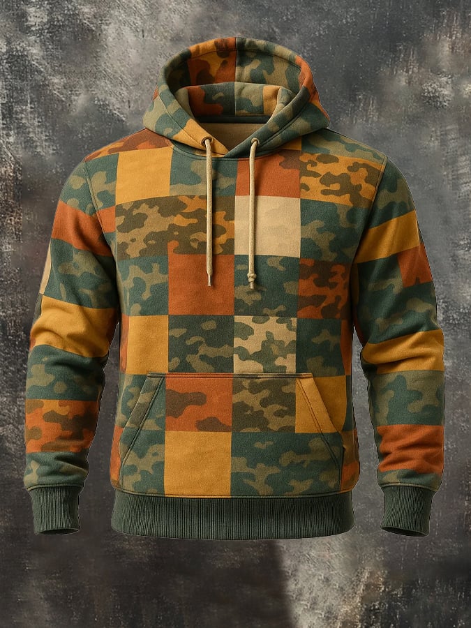 Sudadera retro desgastado en bloques de color estampado casual de manga larga para hombre