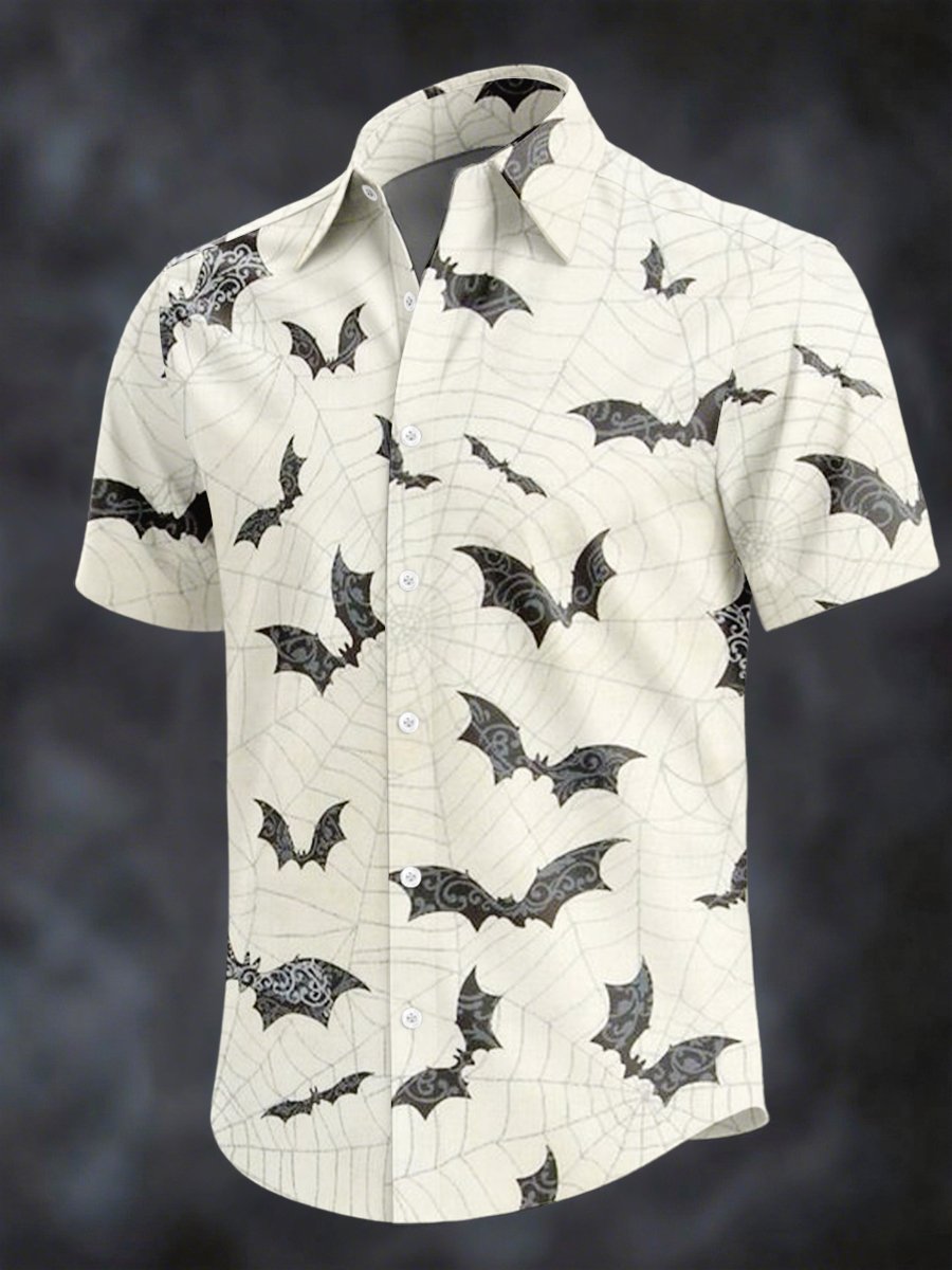 Camisa retro Horror Skull estampado solapa de manga corta para hombre