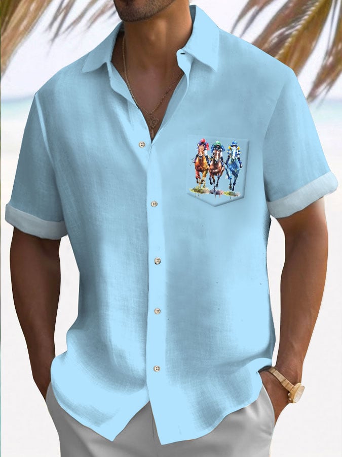 Camisa Horse Racing de manga corta casual para hombre