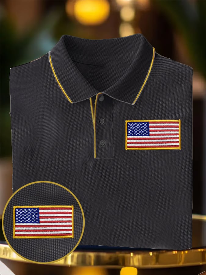 Camisa polo Independence Day Flag estampado casual para hombre
