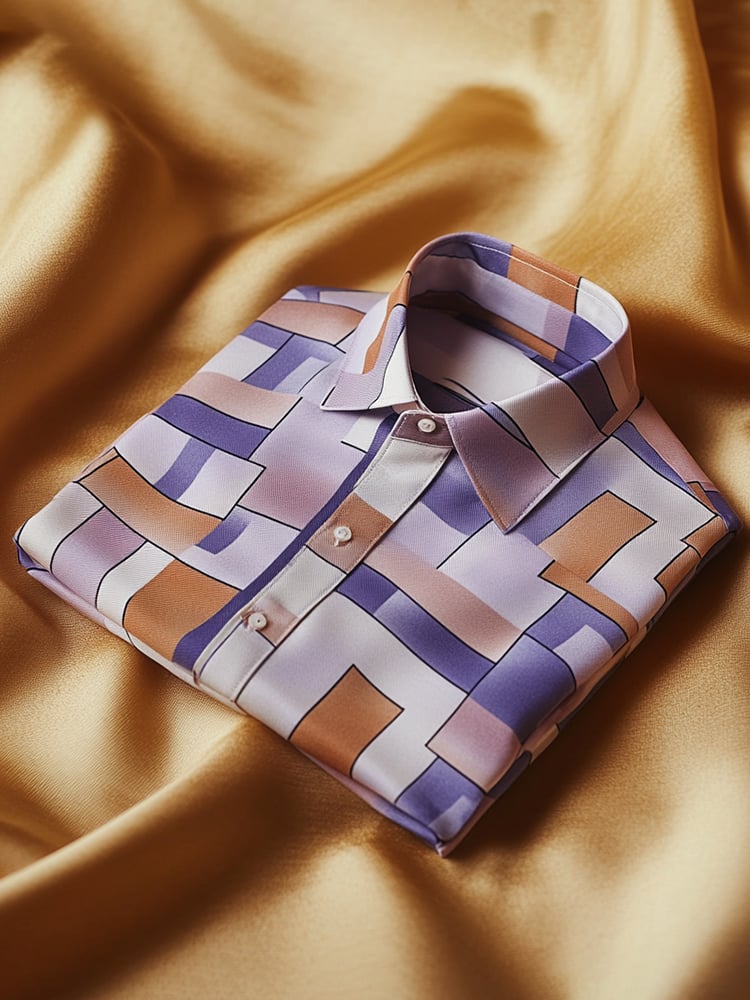 Camisa satén Luxe estampado de manga corta Button para hombre
