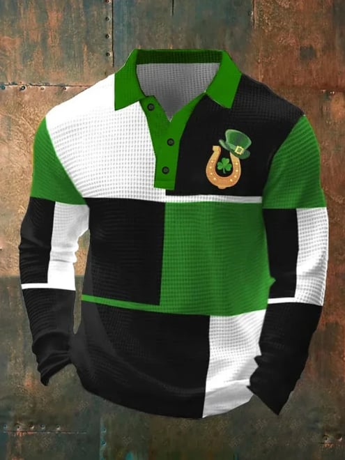 Camisa St. Patrick en bloques de color Shamrock Waffle polos para hombre