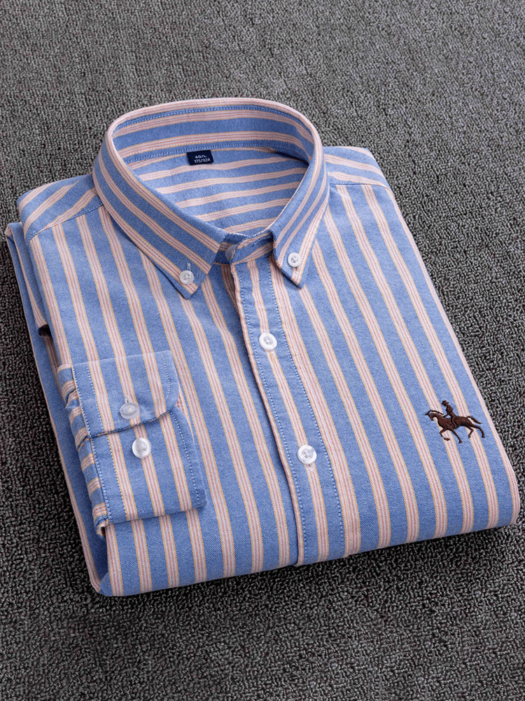 Camisa de algodón Oxford de manga larga ejecutivo para hombre