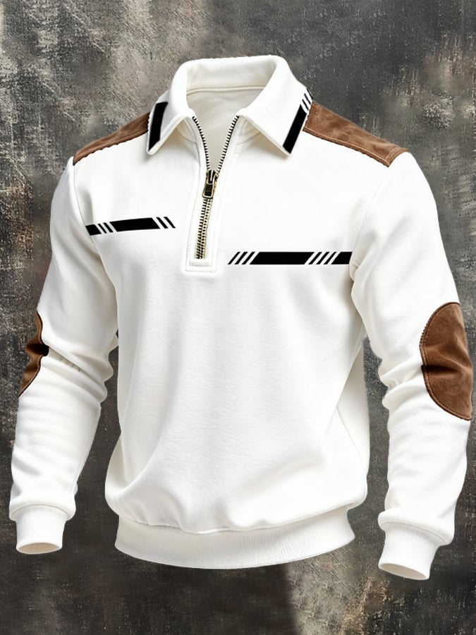 Sudadera retro en bloques de color estampado cierre para hombre