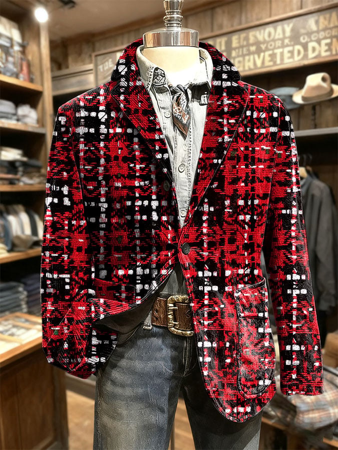 Saco retro Christmas a cuadros casual para hombre