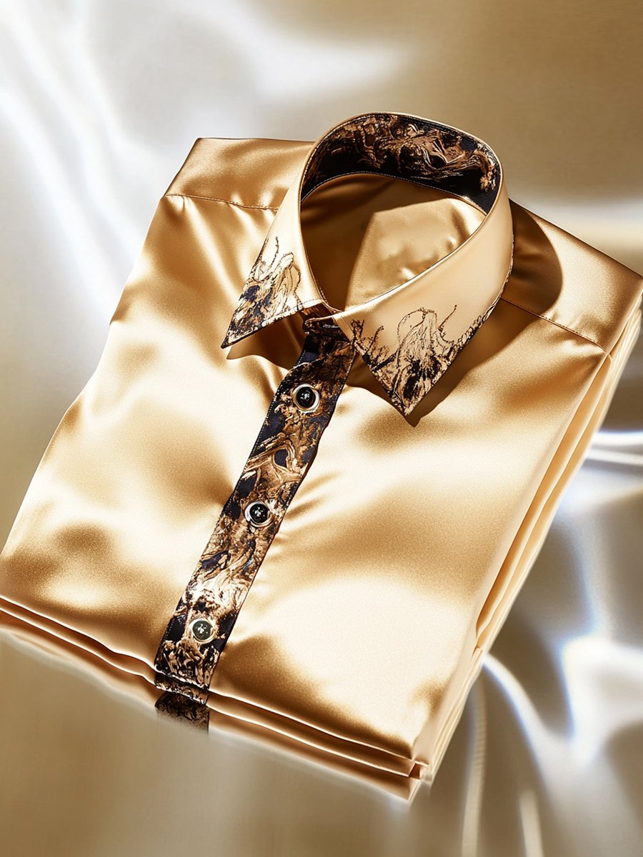 Camisa satén de lujo ejecutivo de manga larga para hombre
