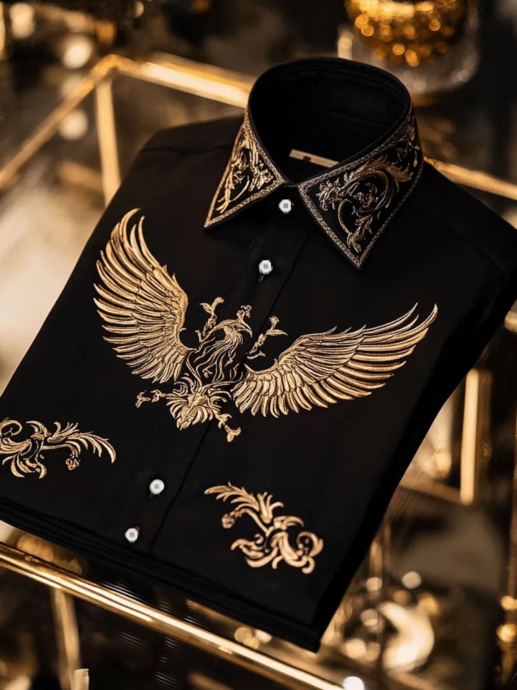 Camisa de lujo Romantic Contrast Color estampado de manga larga para hombre