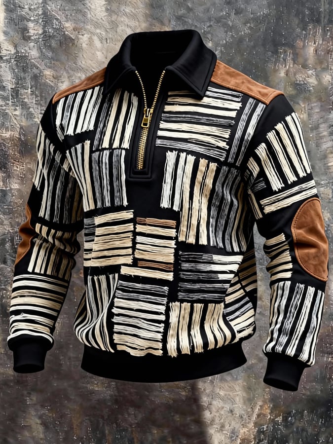 Sudadera retro en bloques de color estampado cierre para hombre