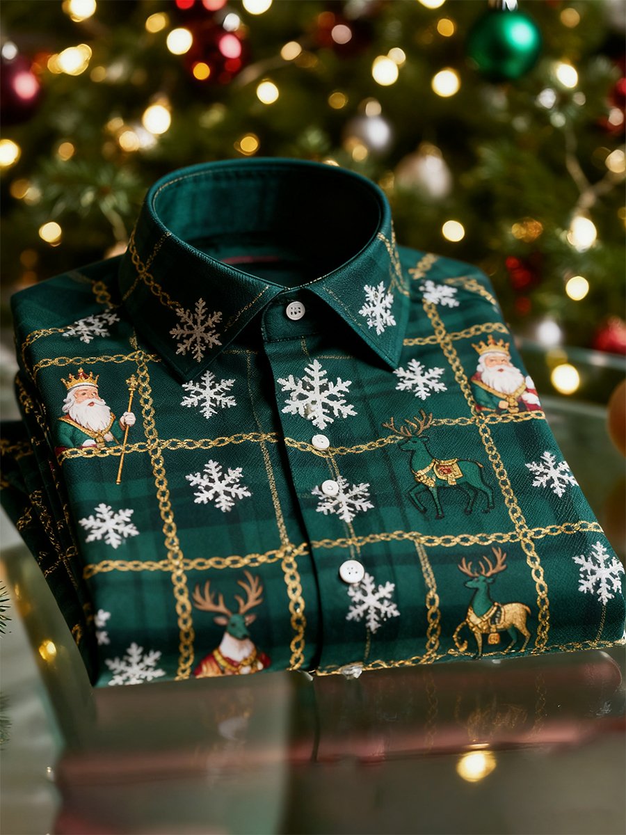 Camisa Christmas de manga larga con botones para hombre