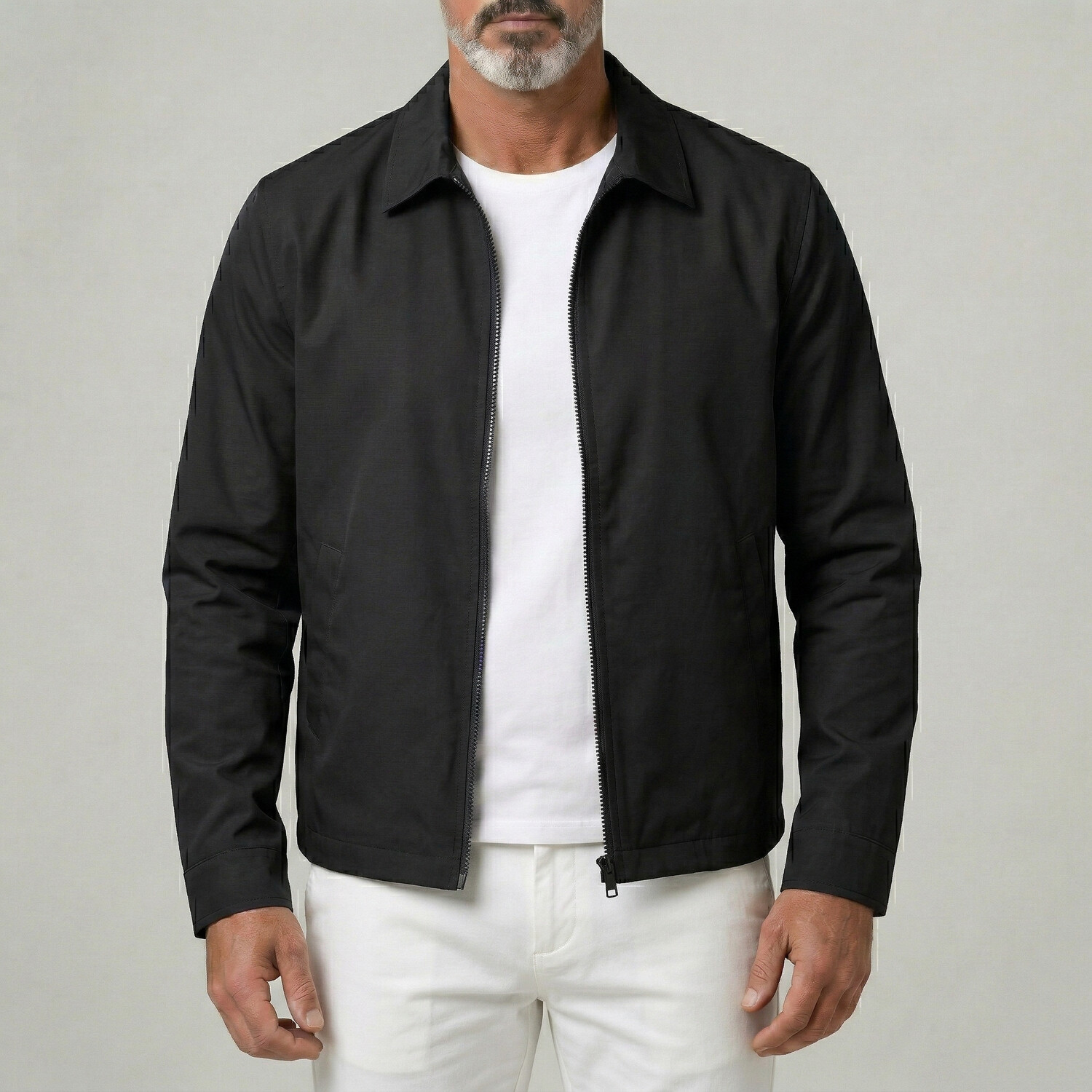 Chaqueta casual Plain Turndown Collar Slant Pockets para exterior con cierre para hombre