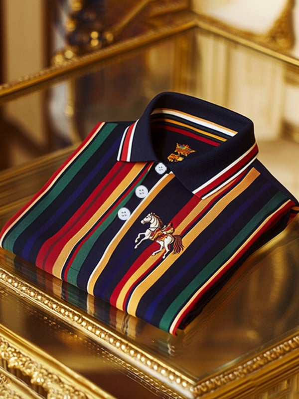 para hombre ejecutivo Stripe Logo Print de manga corta camisa polo