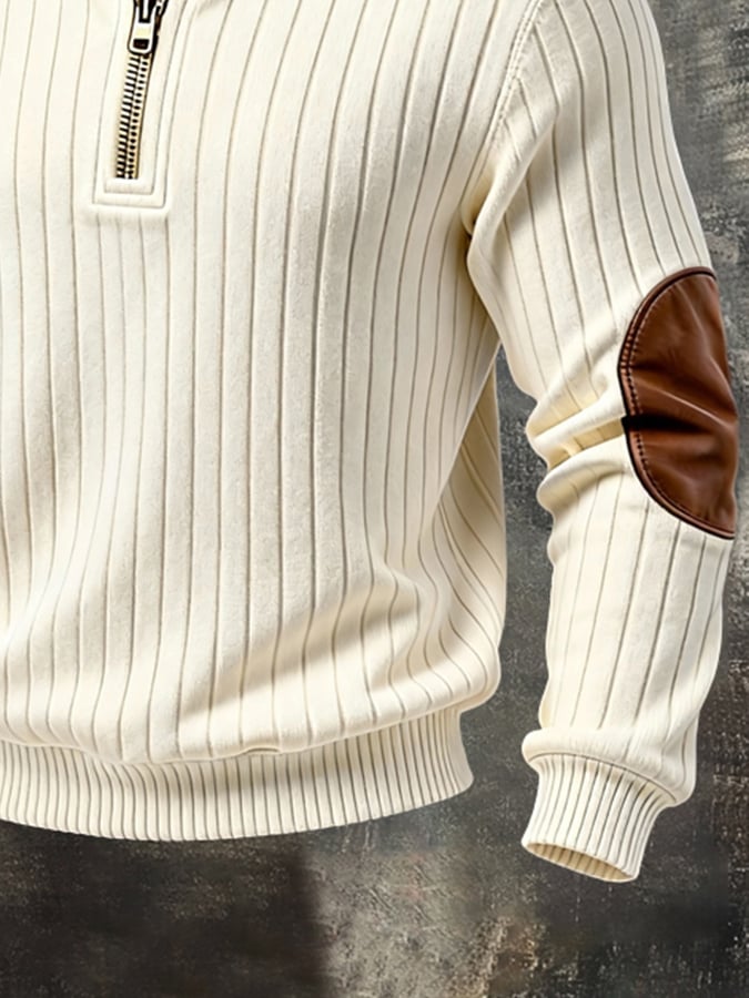 Sudadera vintage-Style texturizado Patchpara trabajo Color-Block de manga larga para hombre