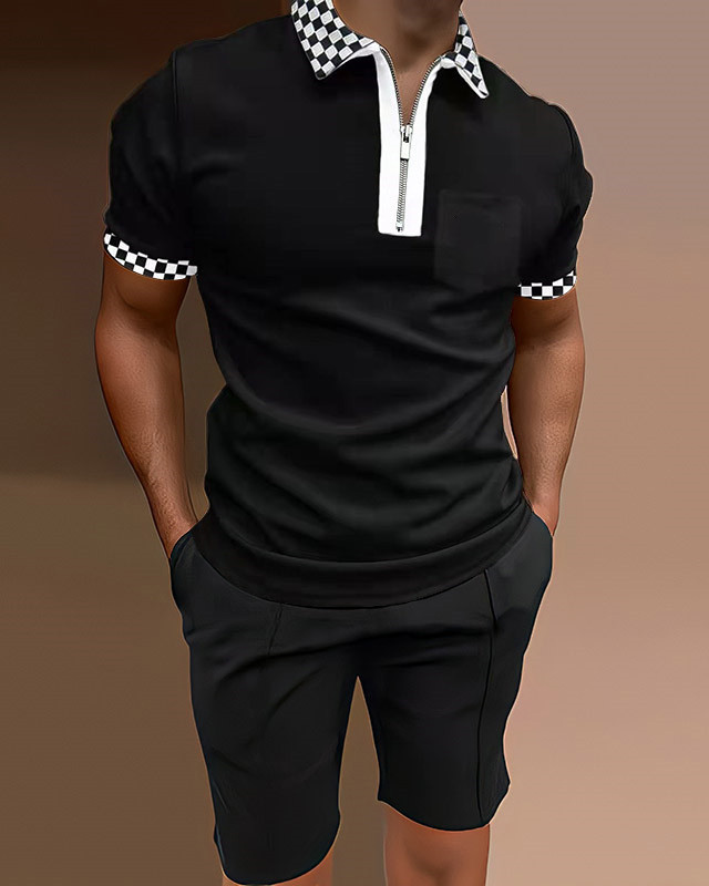 Conjunto de dos piezas camisa polos casual Colorblock para hombre