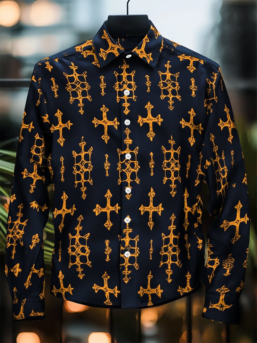 Camisa retro casual Faith ejecutivo de manga larga para hombre