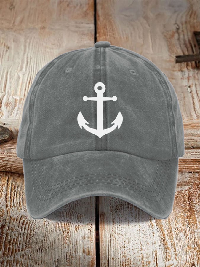 Unisex desgastado Washed de algodón "Anchor" Holiday casual estampado Hat