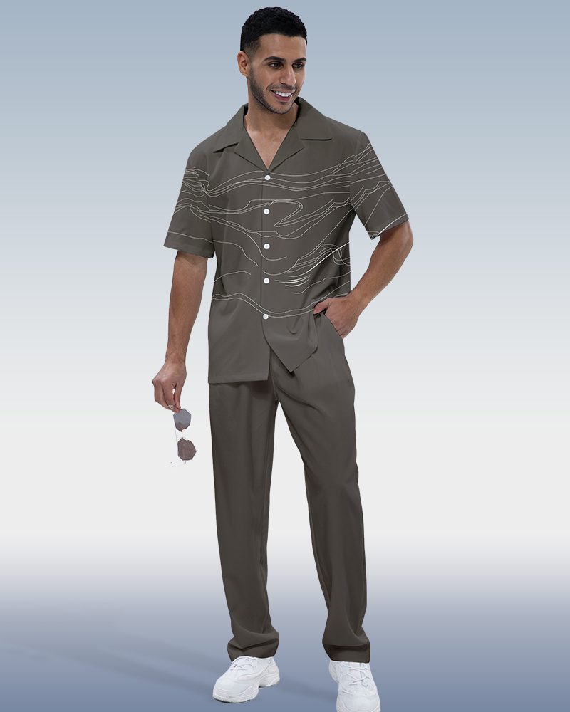 Rianmond Grey Lineart estampado 2-Piece Walking Set para hombre