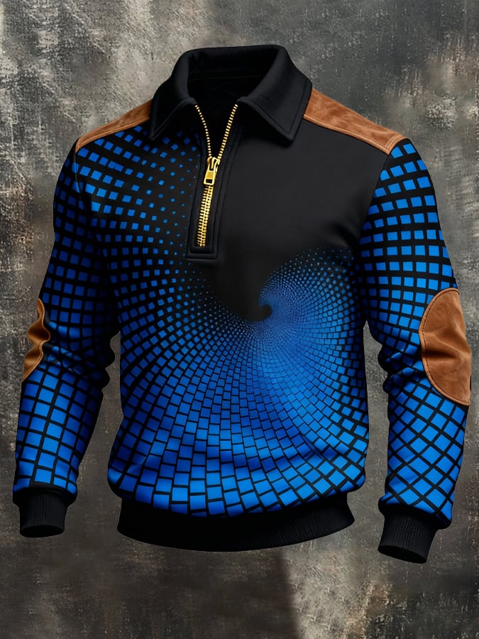 Sudadera retro en bloques de color estampado cierre para hombre