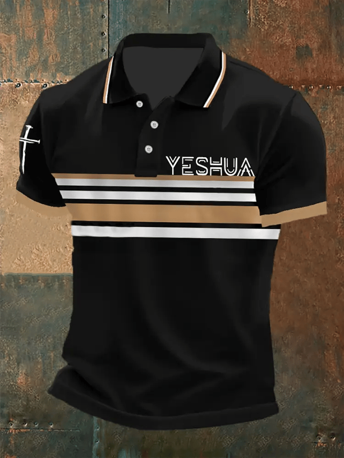 Camisa polo retro Faith “Yeshua�? casual estampado para hombre